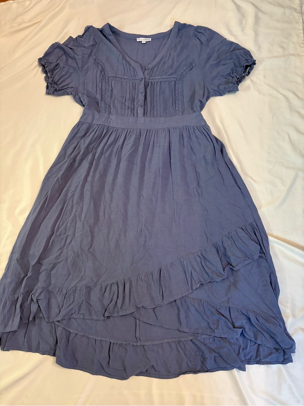 Baltic Born Slate Blue Tiered Midi Dress with Pintuck Bodice
